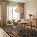 Colorful Puzzle Pieces Square Rug Dining Room View