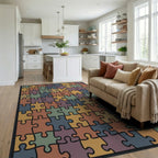 Colorful Puzzle Pieces Square Rug Living Room View