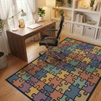 Colorful Puzzle Pieces Square Rug Office View