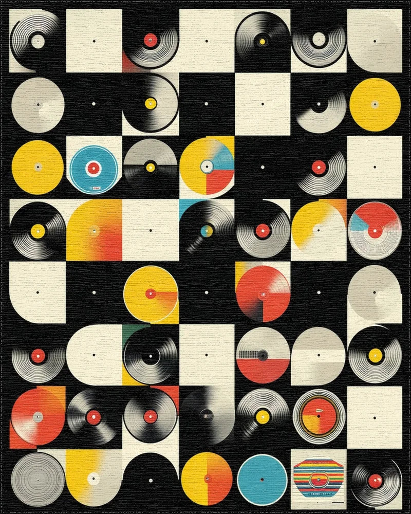 Colorful Vinyl Records Geometric Rug - Cutout View