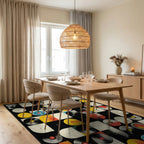 Colorful Vinyl Records Geometric Rug Dining Room View