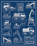 Construction Equipment Blueprint Art Rug - Cutout View