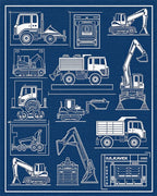 Construction Equipment Blueprint Art Rug - Cutout View