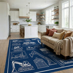 Construction Equipment Blueprint Art Rug Living Room View