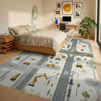 Construction Vehicles Road Map Design Rug - Bedroom View