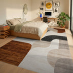 Contemporary Abstract Ochre Geometric Rug - Bedroom View