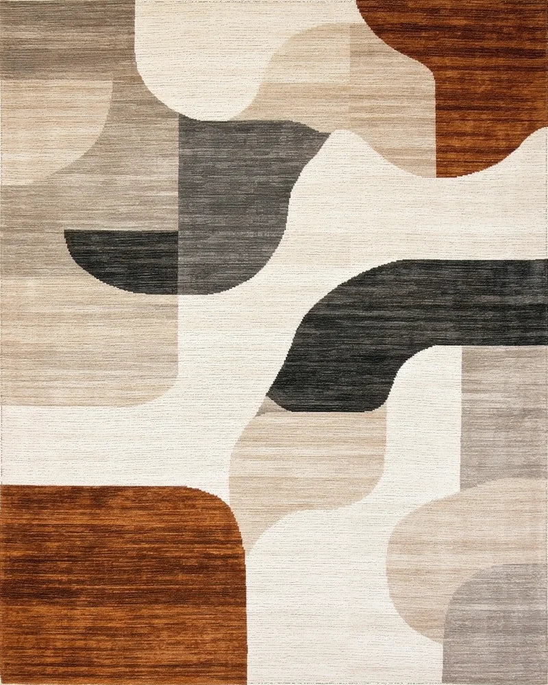 Contemporary Abstract Ochre Geometric Rug - Cutout View