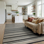 Contemporary Monochrome Horizontal Bands Rug - Living Room View