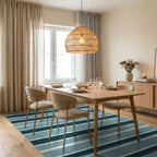 Contemporary Teal Horizontal Stripe Rug Dining Room View