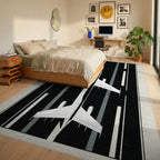 Contrast Plane Runway Graphic Rug - Bedroom View