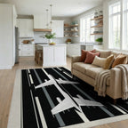 Contrast Plane Runway Graphic Rug - Living Room View