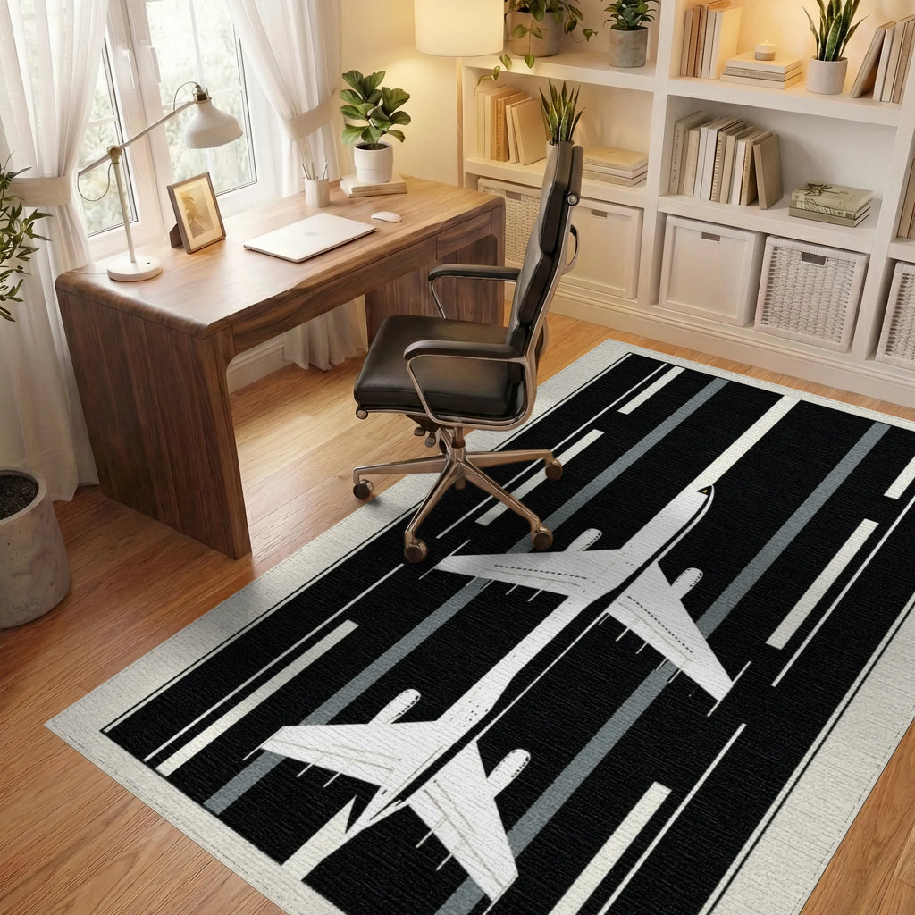 Contrast Plane Runway Graphic Rug - Office View