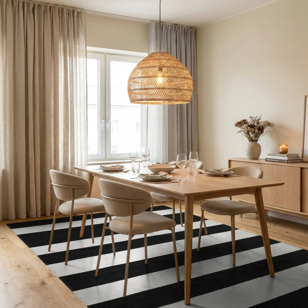 Contrasting Broad Bands Stripe Area Rug - Dining Room View