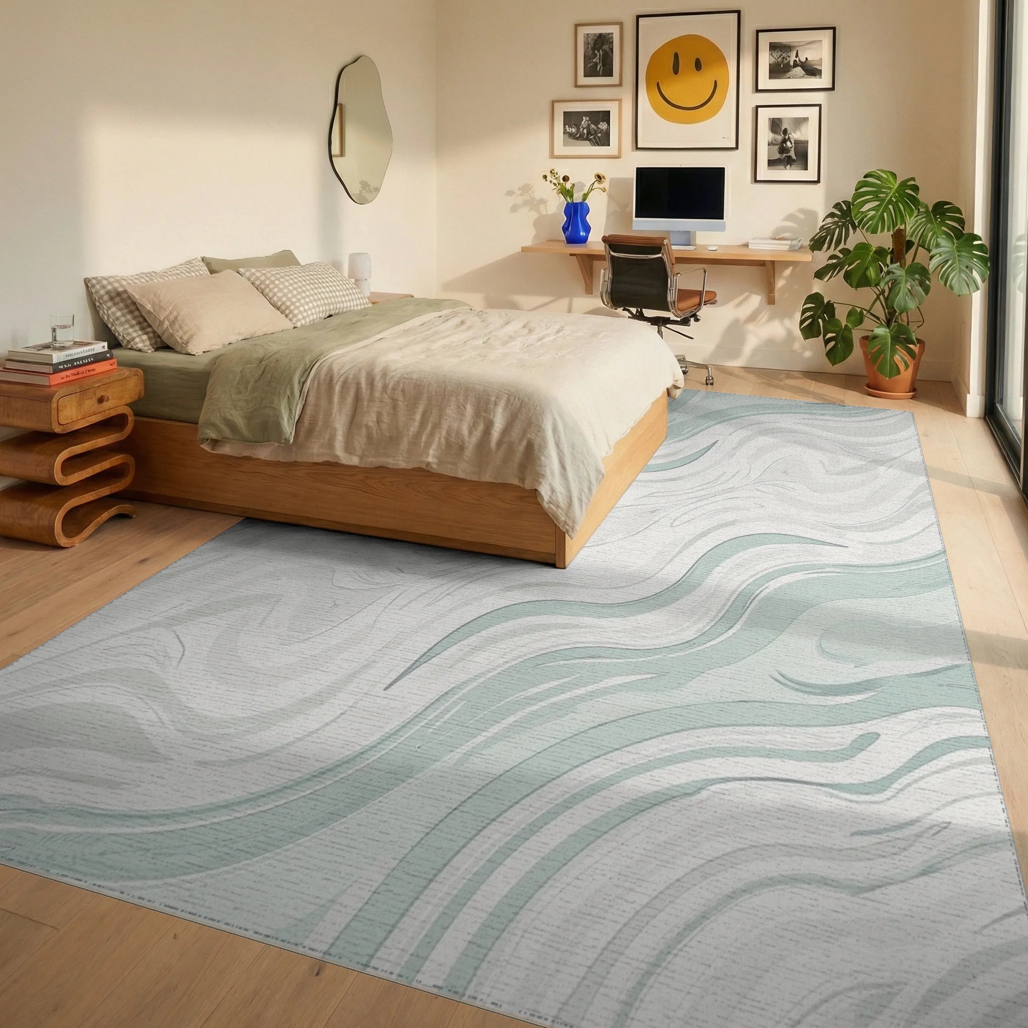 Cool Abstract Swirl Pattern Rug Bedroom View