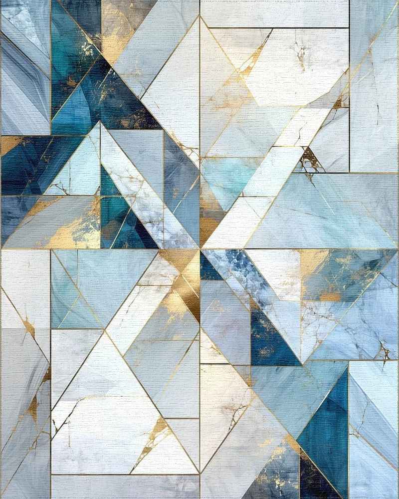 Cool Blue Geometric Marble Design Rug - Cutout View