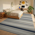 Cool Neutrals Navy Stripe Rug Bedroom View