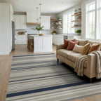 Cool Neutrals Navy Stripe Rug Living Room View