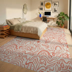 Coral Abstract Floral Rainbow Swirls Rug Bedroom View