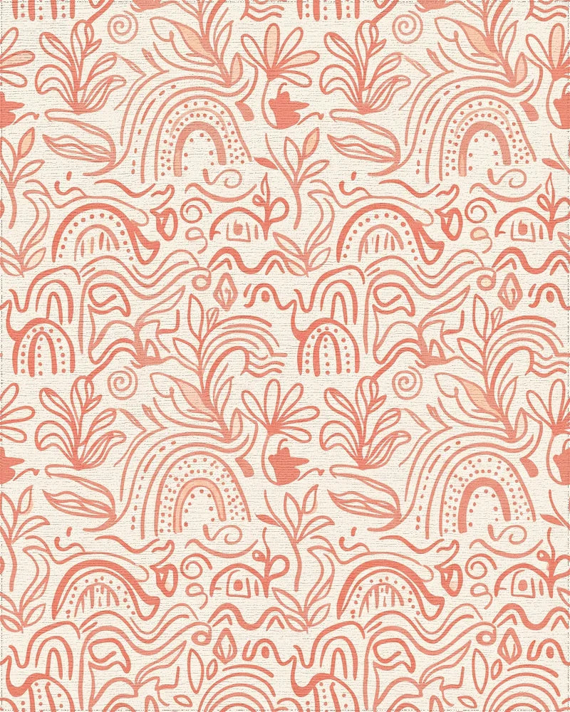 Coral Abstract Floral Rainbow Swirls Rug - Cutout View