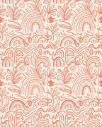 Coral Abstract Floral Rainbow Swirls Rug - Cutout View