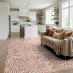 Coral Abstract Floral Rainbow Swirls Rug Living Room View