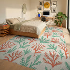 Coral and Seaweed Seascape Marine Theme Rug Bedroom View