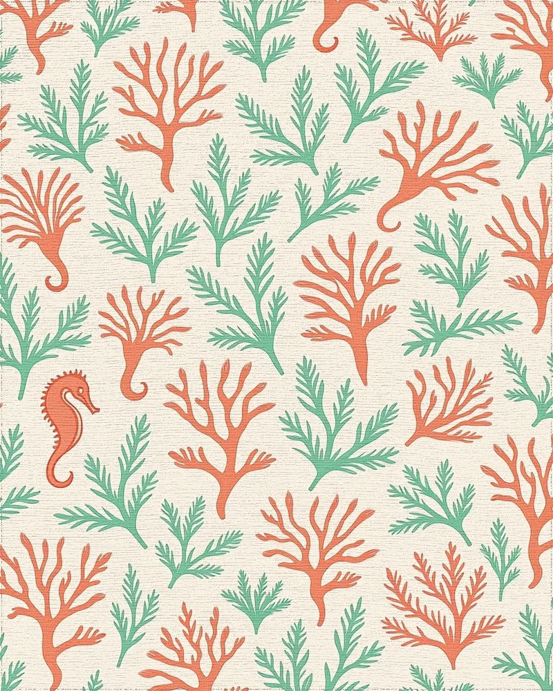 Coral and Seaweed Seascape Marine Theme Rug - Cutout View
