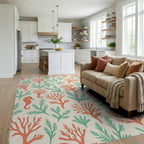 Coral and Seaweed Seascape Marine Theme Rug Living Room View