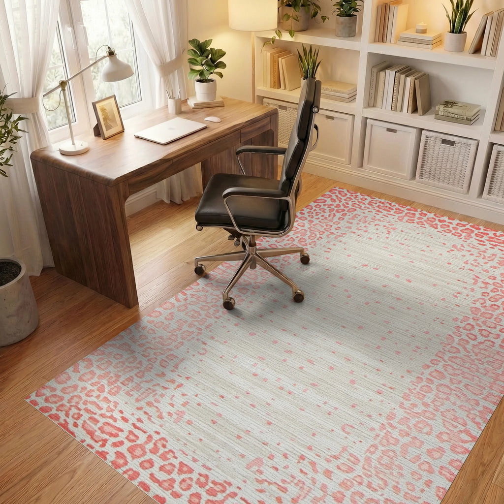 Coral Animal Print Textured Rug - Office View