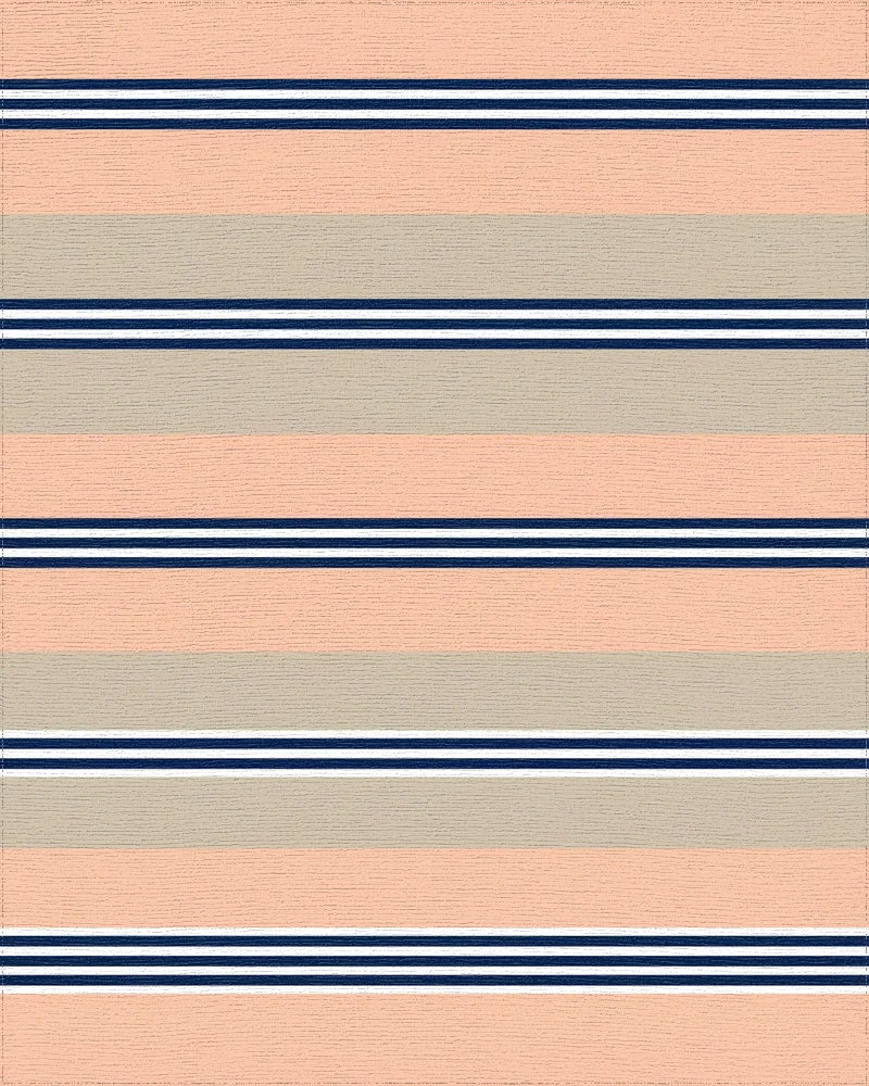 Coral Beige Navy Stripe Rug - Cutout View
