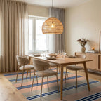 Coral Beige Navy Stripe Rug Dining Room View
