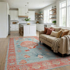 Coral Blue Seaside Aquatic Life Rug - Living Room View