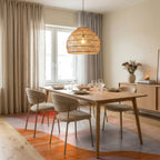 Coral Blush Abstract Wavy Rug - Dining Room View