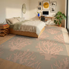 Coral Branch Peach and Tan Rug Bedroom View