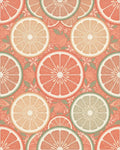 Coral Citrus Slice Botanical Arrangement Rug - Cutout View