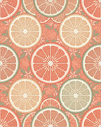Coral Citrus Slice Botanical Arrangement Rug - Cutout View