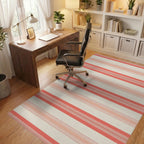 Coral Cream Thin Striped Rug Office View