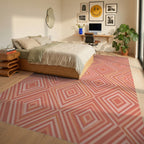 Coral Diamond Geometric Inlay Rug Bedroom View