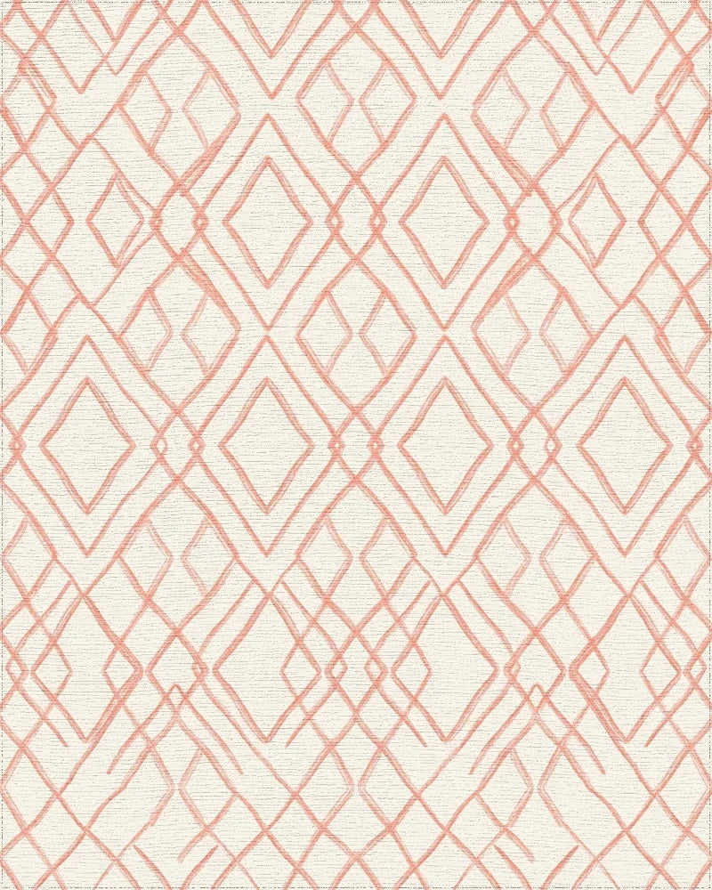 Coral Diamond Lattice Geometric Rug - Cutout View