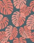 Coral Monstera Leaf Botanical Rug - Cutout View
