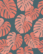 Coral Monstera Leaf Botanical Rug - Cutout View