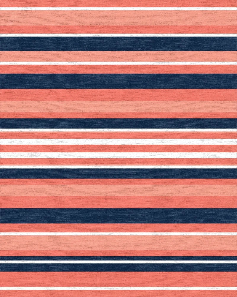 Coral Navy White Horizontal Stripe Rug - Cutout View