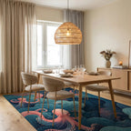 Coral Octopus Abstract Ocean Waves Rug Dining Room View