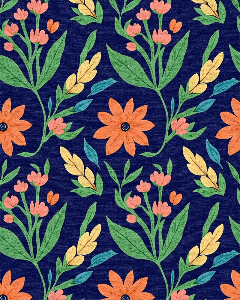 Coral Orange Floral Vine Garden Rug - Cutout View