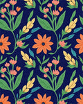 Coral Orange Floral Vine Garden Rug - Cutout View