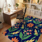 Coral Orange Floral Vine Garden Rug Office View