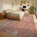 Coral Pagoda Crane Blossom Collage Rug Bedroom View