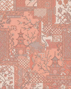 Coral Pagoda Crane Blossom Collage Rug - Cutout View
