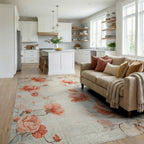 Coral Peony Floral Branches Rug - Living Room View