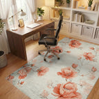 Coral Peony Floral Branches Rug - Office View